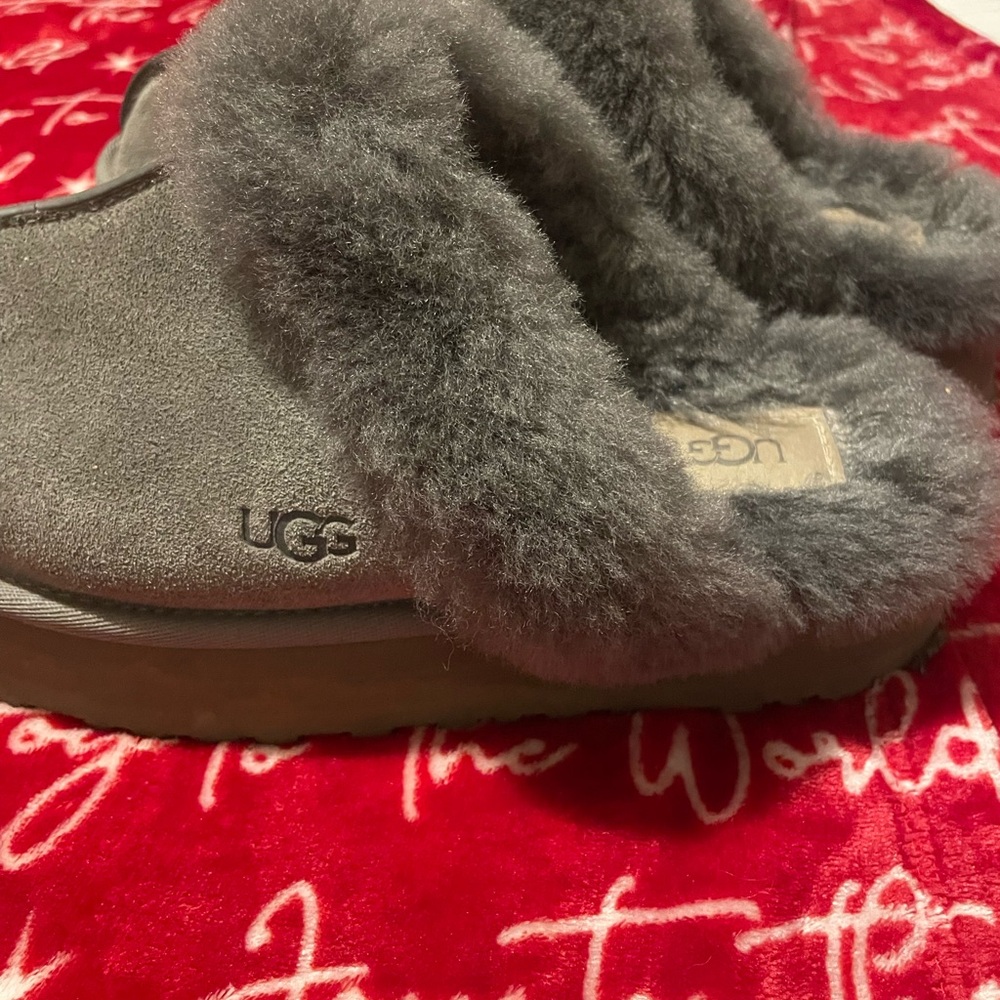 UGG Charcoal Fluffy Slippers